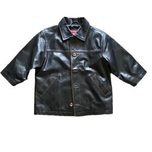 Vtg Gymboree Kids Leather Jacket Small 2-3 Years Brown Boys Coat 1998 90s Button